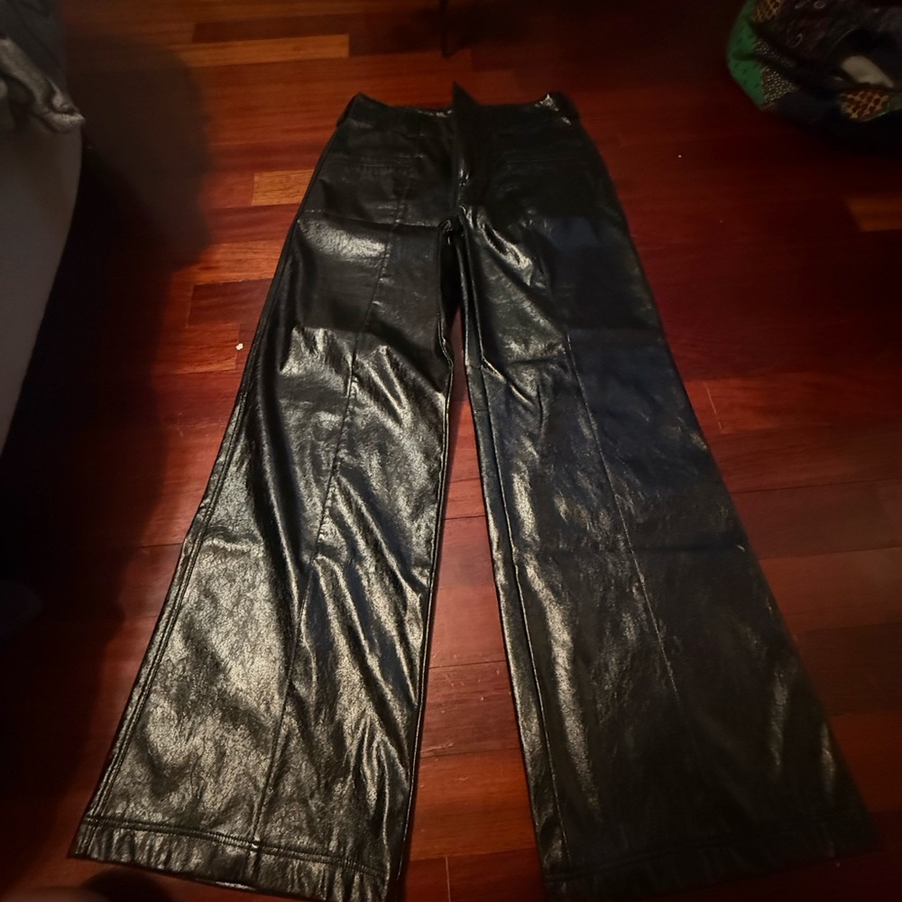 Free People Glossy Black Leather-Style Trousers